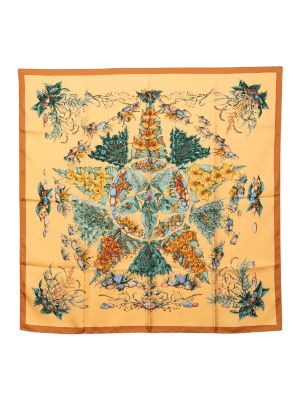 Hermes Carre 90 Pythagore Scarf Brown Multicolor Silk